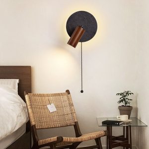 Goralith - Lampa wisząca loftowa, orzech i czarny trawertyn do jadalni Ø18x10 cm