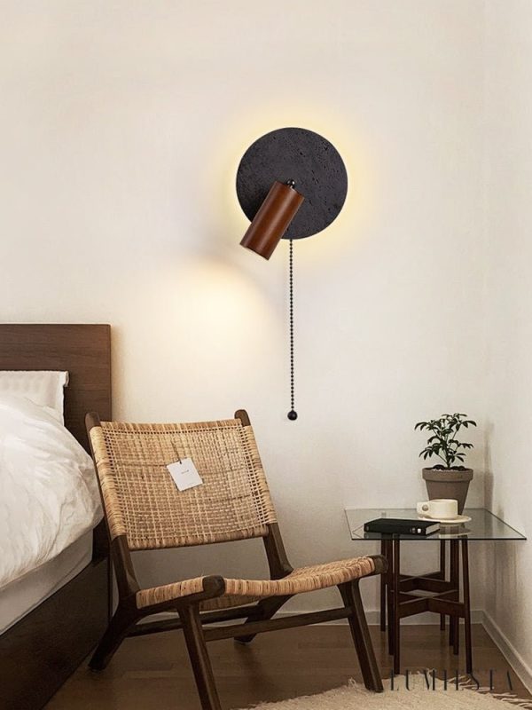 Goralith - Lampa wisząca loftowa, orzech i czarny trawertyn do jadalni Ø18x10 cm