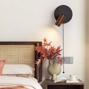 Goralith - Lampa wisząca loftowa, orzech i czarny trawertyn do jadalni Ø18x10 cm