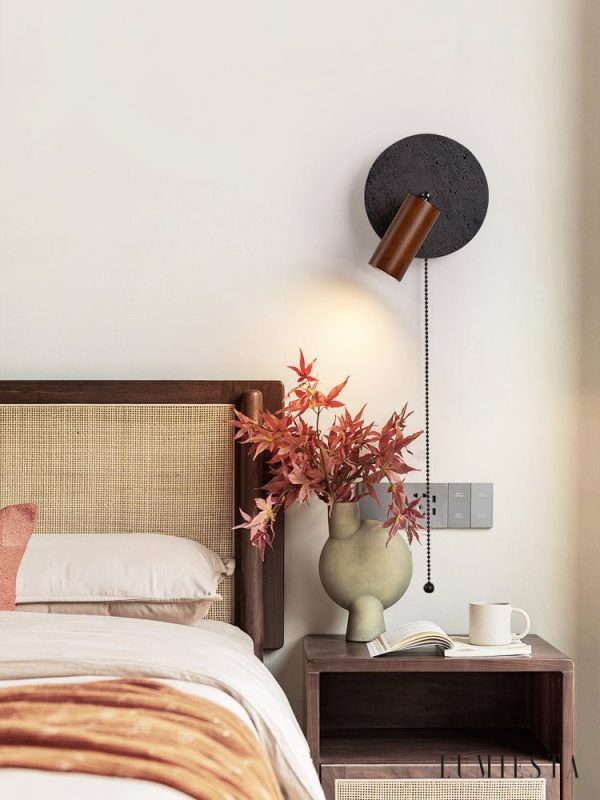 Goralith - Lampa wisząca loftowa, orzech i czarny trawertyn do jadalni Ø18x10 cm