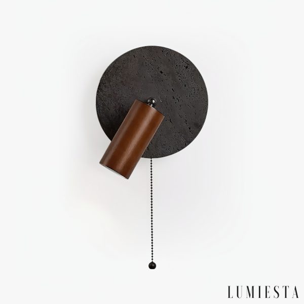 Goralith - Lampa wisząca loftowa, orzech i czarny trawertyn do jadalni Ø18x10 cm