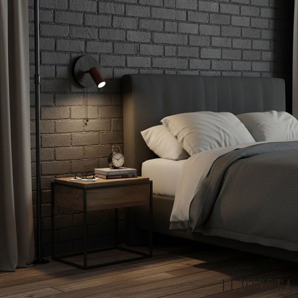 Goralith - Lampa wisząca loftowa, orzech i czarny trawertyn do jadalni Ø18x10 cm