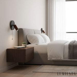 Goralith - Lampa wisząca loftowa, orzech i czarny trawertyn do jadalni Ø18x10 cm