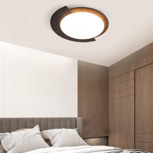 Gwiezdaron - Plafon czarny trawertyn z drewnianym akcentem, do salonu, Ø45/58 cm