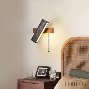 Helvetiax - Kinkiet nowoczesny czarny trawertyn z orzechem do salonu, 18×20 cm