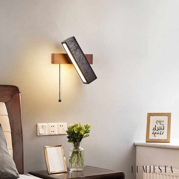 Helvetiax - Kinkiet nowoczesny czarny trawertyn z orzechem do salonu, 18×20 cm