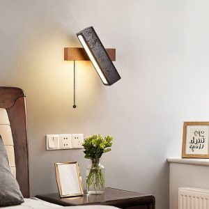 Helvetiax - Kinkiet nowoczesny czarny trawertyn z orzechem do salonu, 18×20 cm