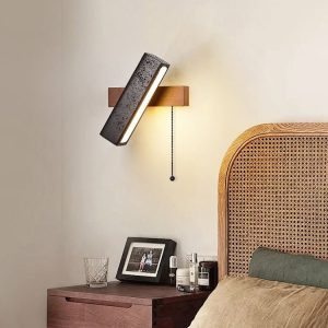 Helvetiax - Kinkiet nowoczesny czarny trawertyn z orzechem do salonu, 18×20 cm