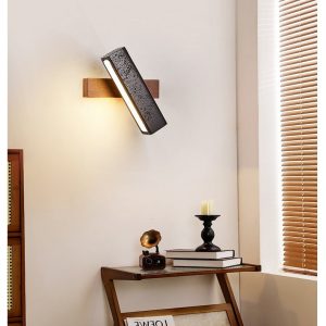 Helvetiax - Kinkiet nowoczesny czarny trawertyn z orzechem do salonu, 18×20 cm