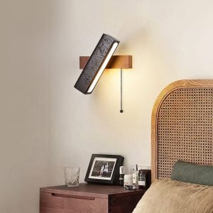 Helvetiax - Kinkiet nowoczesny czarny trawertyn z orzechem do salonu, 18×20 cm