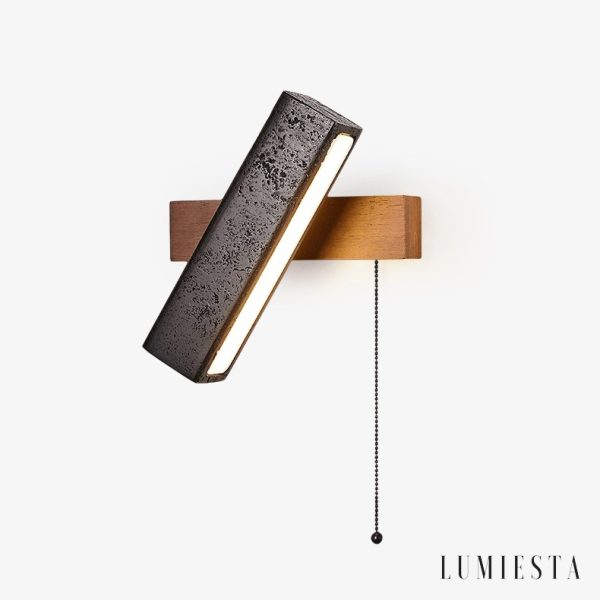 Helvetiax - Kinkiet nowoczesny czarny trawertyn z orzechem do salonu, 18×20 cm