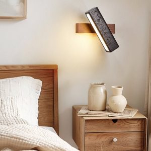 Helvetiax - Kinkiet nowoczesny czarny trawertyn z orzechem do salonu, 18×20 cm