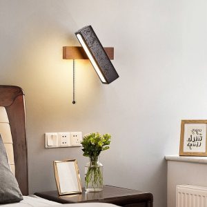 Helvetiax - Kinkiet nowoczesny czarny trawertyn z orzechem do salonu, 18×20 cm