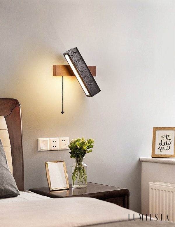 Helvetiax - Kinkiet nowoczesny czarny trawertyn z orzechem do salonu, 18×20 cm