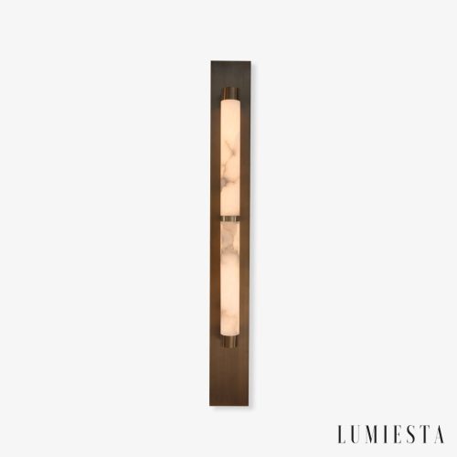 HispaniaX - Kinkiet alabastrowy, brązowo-biały do salonu, Ø10/11 x 50/96 cm