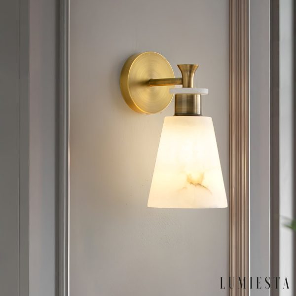 Ignisia - Kinkiet metalowy z alabastrem, antyczna miedź, do sypialni, Ø12x25 cm