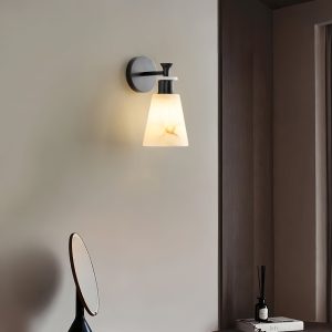 Ignisia - Kinkiet metalowy z alabastrem, antyczna miedź, do sypialni, Ø12x25 cm