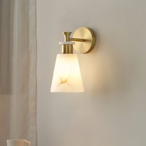 Ignisia - Kinkiet metalowy z alabastrem, antyczna miedź, do sypialni, Ø12x25 cm