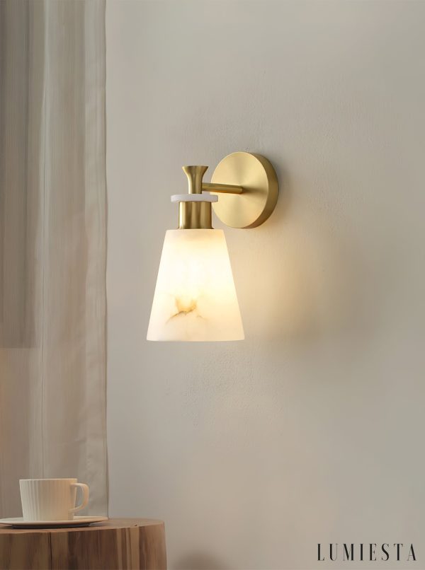 Ignisia - Kinkiet metalowy z alabastrem, antyczna miedź, do sypialni, Ø12x25 cm