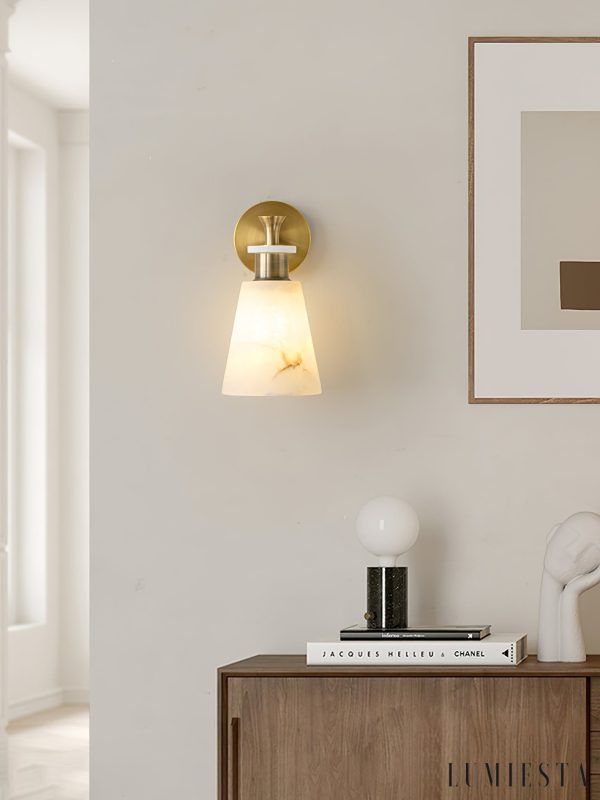 Ignisia - Kinkiet metalowy z alabastrem, antyczna miedź, do sypialni, Ø12x25 cm