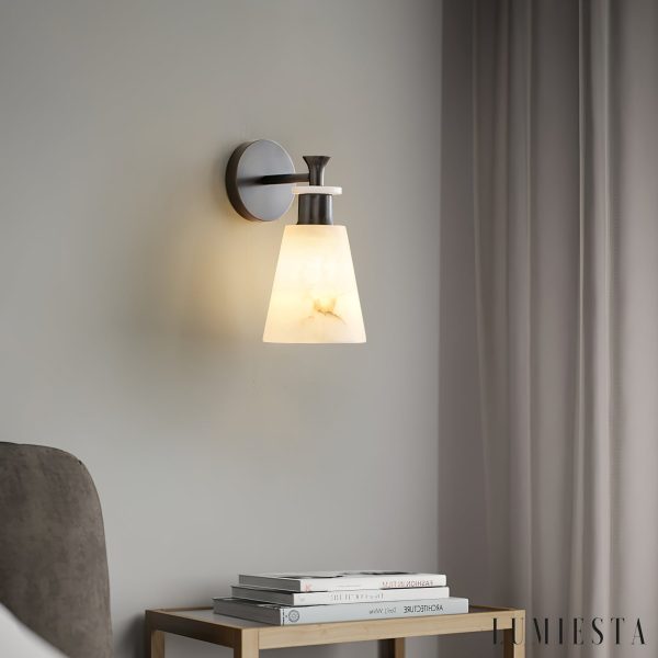 Ignisia - Kinkiet metalowy z alabastrem, antyczna miedź, do sypialni, Ø12x25 cm