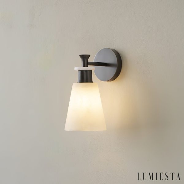 Ignisia - Kinkiet metalowy z alabastrem, antyczna miedź, do sypialni, Ø12x25 cm