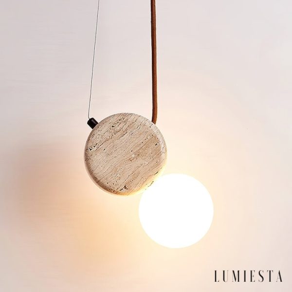 ImperiumX - Lampa wisząca trawertynowa, żółty trawertyn do salonu, Ø11 x 21 cm