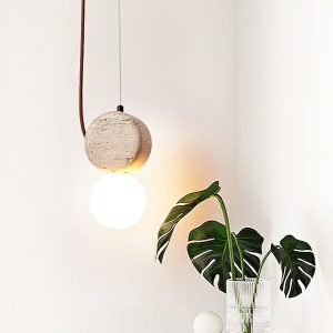 ImperiumX - Lampa wisząca trawertynowa, żółty trawertyn do salonu, Ø11 x 21 cm