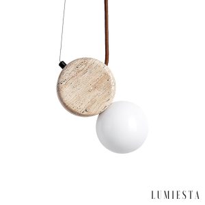 ImperiumX - Lampa wisząca trawertynowa, żółty trawertyn do salonu, Ø11 x 21 cm