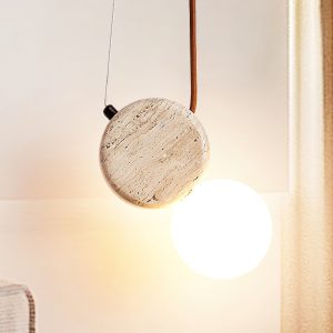 ImperiumX - Lampa wisząca trawertynowa, żółty trawertyn do salonu, Ø11 x 21 cm