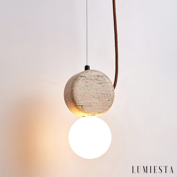 ImperiumX - Lampa wisząca trawertynowa, żółty trawertyn do salonu, Ø11 x 21 cm