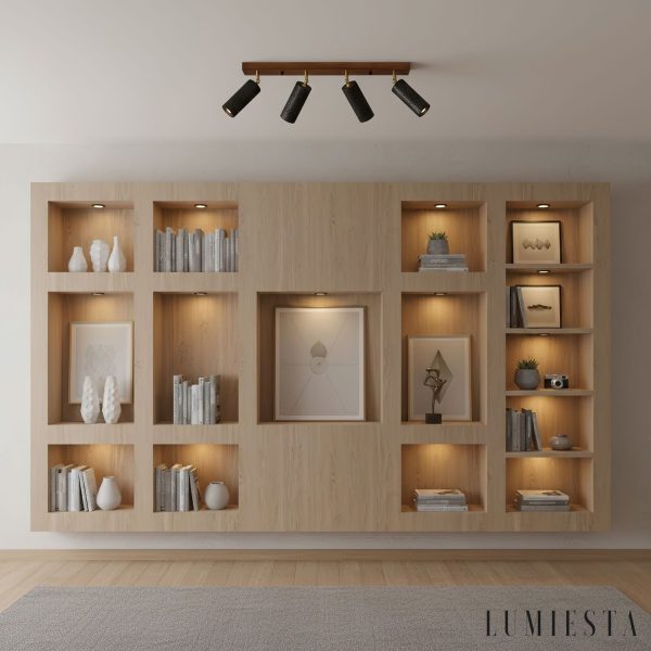 Ischara - Lampa wisząca nowoczesna czarny trawertyn i orzech nad stół Ø60/80 cm