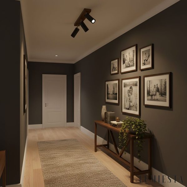 Ischara - Lampa wisząca nowoczesna czarny trawertyn i orzech nad stół Ø60/80 cm