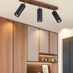 Ischara - Lampa wisząca nowoczesna czarny trawertyn i orzech nad stół Ø60/80 cm