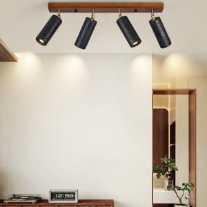 Ischara - Lampa wisząca nowoczesna czarny trawertyn i orzech nad stół Ø60/80 cm