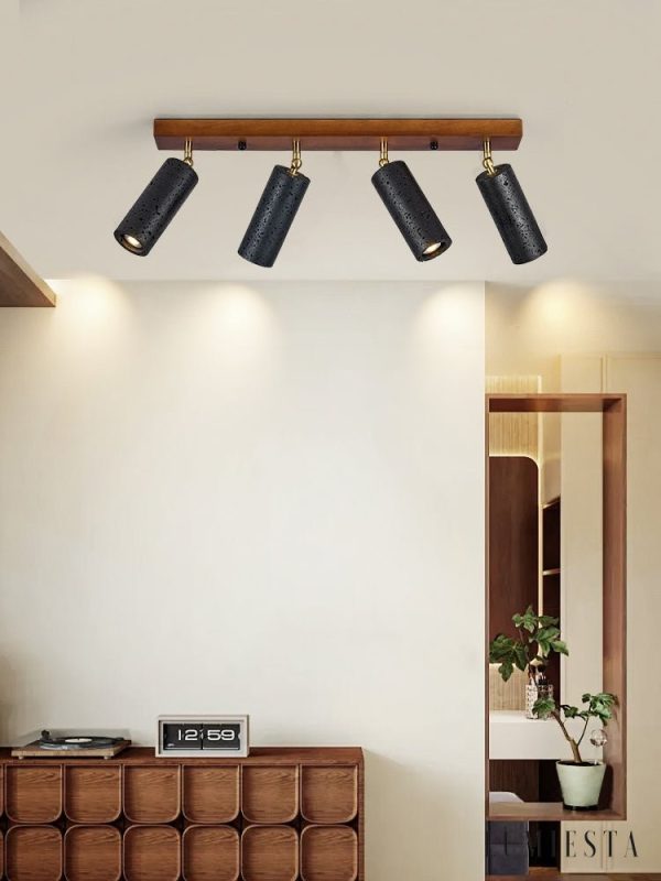 Ischara - Lampa wisząca nowoczesna czarny trawertyn i orzech nad stół Ø60/80 cm