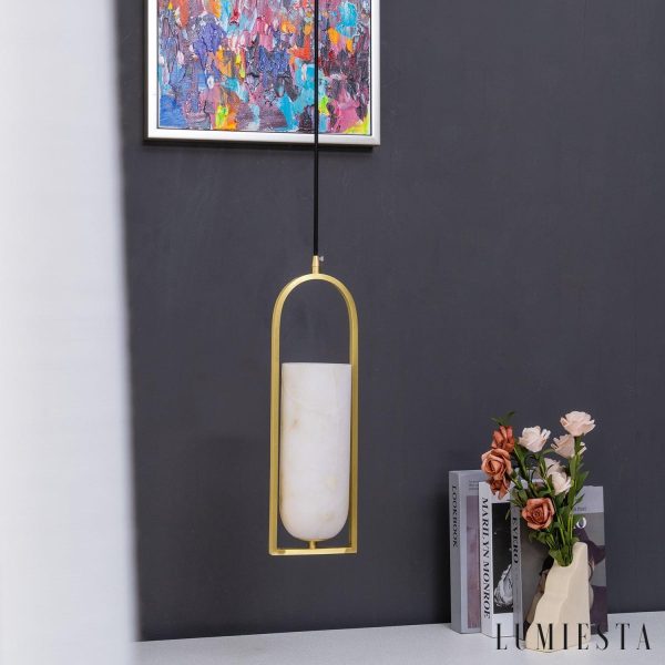 KrakatoaX - Lampa wisząca alabastrowa mosiężna do salonu i jadalni, Ø13/30/60 cm