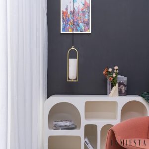 KrakatoaX - Lampa wisząca alabastrowa mosiężna do salonu i jadalni, Ø13/30/60 cm