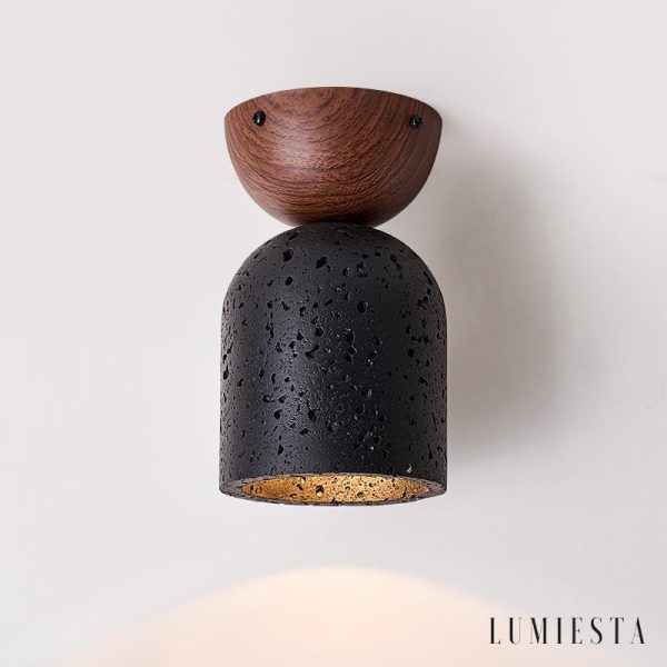 Kratavio - Lampa sufitowa trawertynowa z orzechem, do korytarza, Ø10×16 cm