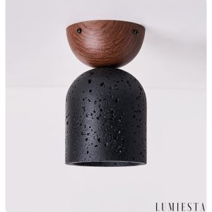 Kratavio - Lampa sufitowa trawertynowa z orzechem, do korytarza, Ø10×16 cm