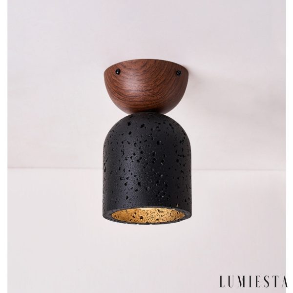Kratavio - Lampa sufitowa trawertynowa z orzechem, do korytarza, Ø10×16 cm