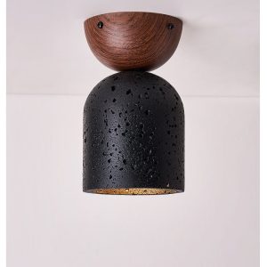 Kratavio - Lampa sufitowa trawertynowa z orzechem, do korytarza, Ø10×16 cm