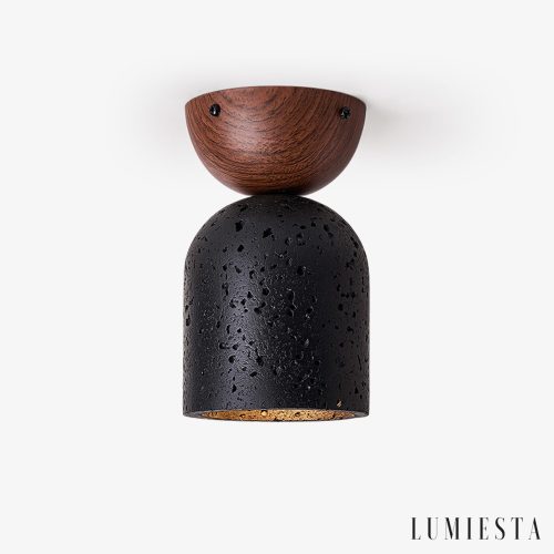 Kratavio - Lampa sufitowa trawertynowa z orzechem, do korytarza, Ø10×16 cm