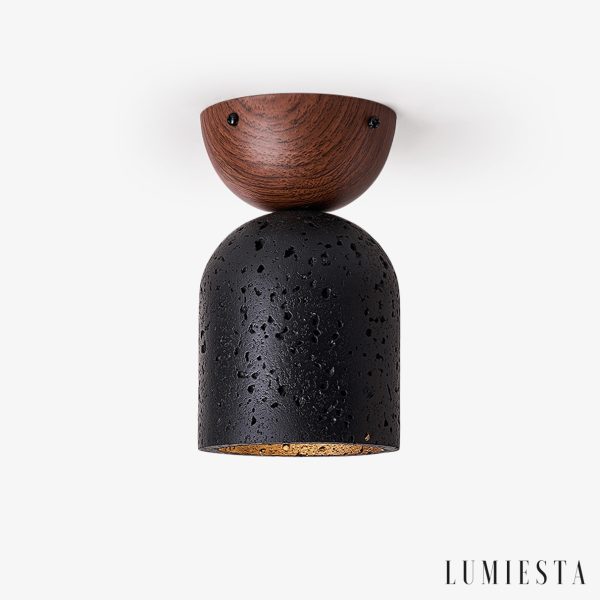 Kratavio - Lampa sufitowa trawertynowa z orzechem, do korytarza, Ø10×16 cm