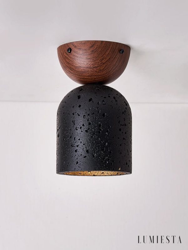 Kratavio - Lampa sufitowa trawertynowa z orzechem, do korytarza, Ø10×16 cm