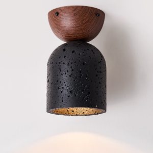 Kratavio - Lampa sufitowa trawertynowa z orzechem, do korytarza, Ø10×16 cm