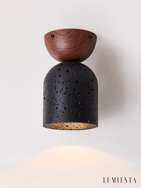Kratavio - Lampa sufitowa trawertynowa z orzechem, do korytarza, Ø10×16 cm
