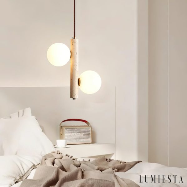 Kremenya - Lampa wisząca trawertynowa, żółty trawertyn do salonu, Ø25 h32/37 cm