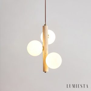 Kremenya - Lampa wisząca trawertynowa, żółty trawertyn do salonu, Ø25 h32/37 cm