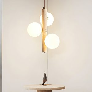 Kremenya - Lampa wisząca trawertynowa, żółty trawertyn do salonu, Ø25 h32/37 cm